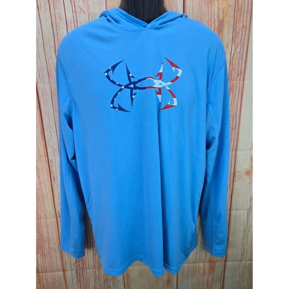 Under Armour Iso-Chill Loose Fit Hoodie Large Blue Patriotic Print - Picture 1 of 12